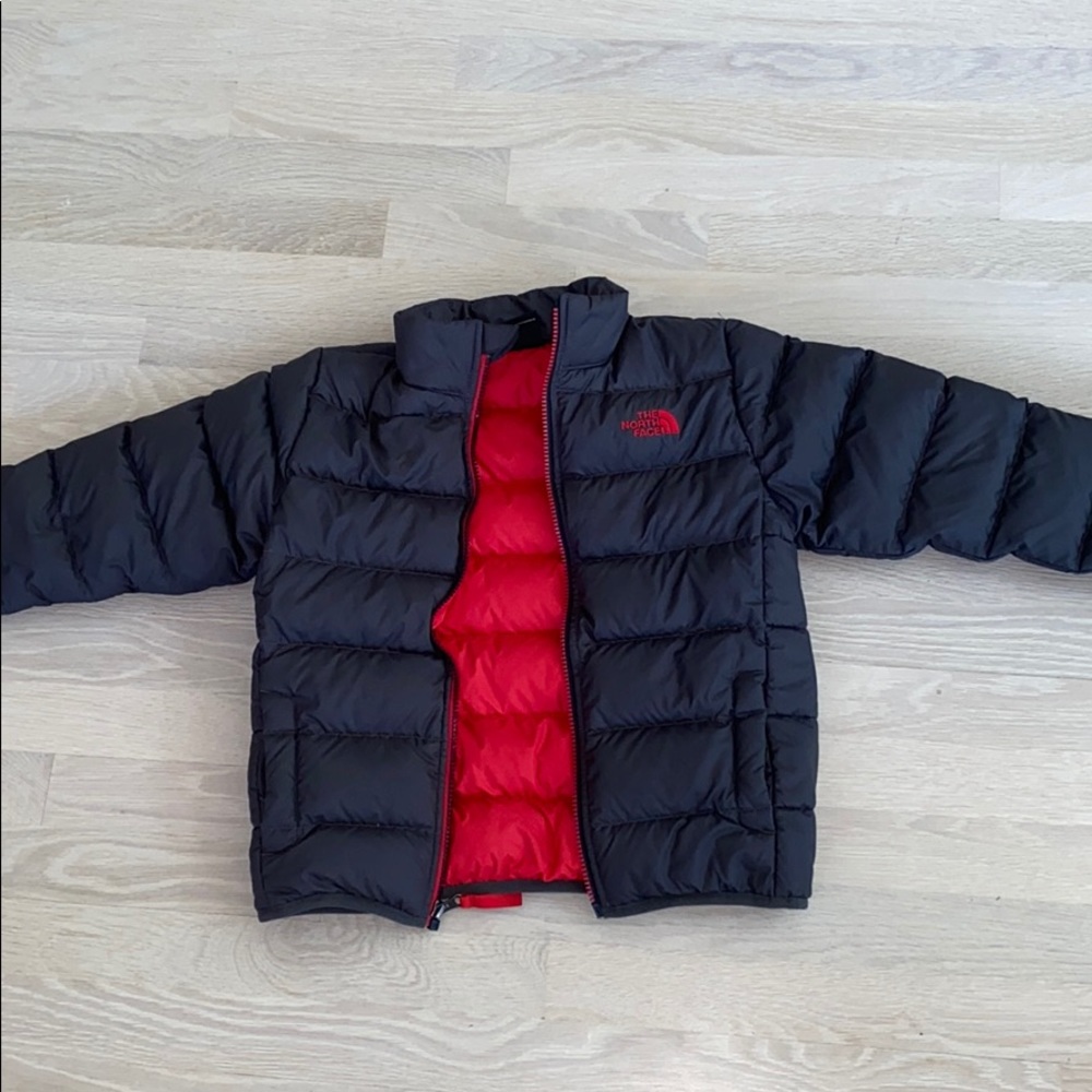 Red and Grey North Face Jacket Kids